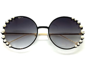 Exaggerated Classic Vintage Retro Style SUNGLASSES Round Black & Gold Frame 8625