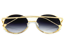 Exaggerated Classic Vintage Retro Style SUNGLASSES Round Black & Gold Frame 8625