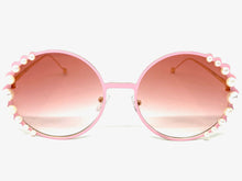 Exaggerated Classic Vintage Retro Style SUNGLASSES Round Pink & Gold Frame 8625