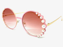 Exaggerated Classic Vintage Retro Style SUNGLASSES Round Pink & Gold Frame 8625