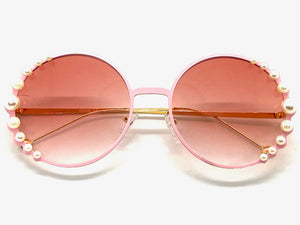 Exaggerated Classic Vintage Retro Style SUNGLASSES Round Pink & Gold Frame 8625