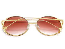 Exaggerated Classic Vintage Retro Style SUNGLASSES Round Pink & Gold Frame 8625