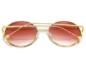 Exaggerated Classic Vintage Retro Style SUNGLASSES Round Pink & Gold Frame 8625