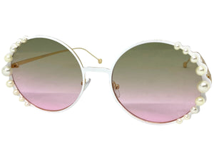 Exaggerated Classic Vintage Retro Style SUNGLASSES Round White & Gold Frame 8625