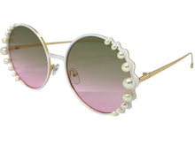 Exaggerated Classic Vintage Retro Style SUNGLASSES Round White & Gold Frame 8625