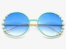 Exaggerated Classic Vintage Retro Style SUNGLASSES Round Blue & Gold Frame 8625