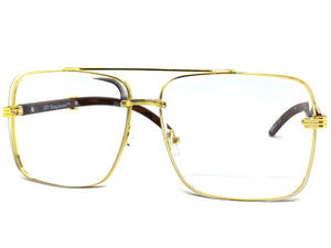 Classy Elegant Retro Luxury Aviator Style Clear Lens EYEGLASSES Gold & Wooden Frame 2691