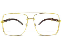 Classy Elegant Retro Luxury Aviator Style Clear Lens EYEGLASSES Gold & Wooden Frame 2691