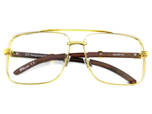 Classy Elegant Retro Luxury Aviator Style Clear Lens EYEGLASSES Gold & Wooden Frame 2691