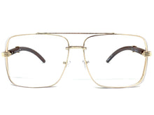 Classy Elegant Retro Luxury Aviator Style Clear Lens EYEGLASSES Rose Gold & Wooden Frame 2691