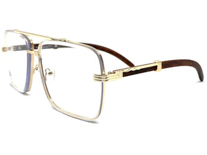 Classy Elegant Retro Luxury Aviator Style Clear Lens EYEGLASSES Rose Gold & Wooden Frame 2691