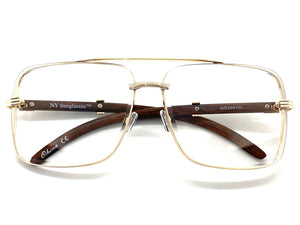 Classy Elegant Retro Luxury Aviator Style Clear Lens EYEGLASSES Rose Gold & Wooden Frame 2691