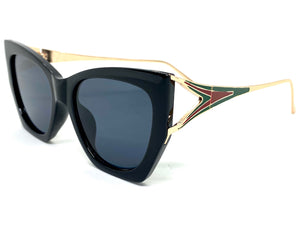Classic Modern Retro Cat Eye Style SUNGLASSES Funky Black & Gold Frame 1017