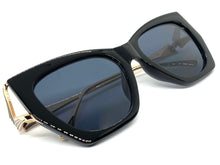 Classic Modern Retro Cat Eye Style SUNGLASSES Funky Black & Gold Frame 1017