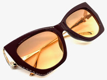 Classic Modern Retro Cat Eye Style SUNGLASSES Funky Maroon & Gold Frame 1017
