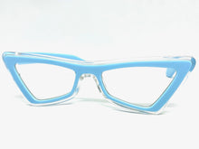 Classy Elegant Modern Retro Cat Eye Style Clear Lens with Slight Tint SUNGLASSES Baby Blue Frame E1997