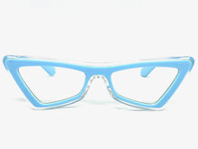 Classy Elegant Modern Retro Cat Eye Style Clear Lens with Slight Tint SUNGLASSES Baby Blue Frame E1997