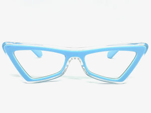 Classy Elegant Modern Retro Cat Eye Style Clear Lens with Slight Tint SUNGLASSES Baby Blue Frame E1997