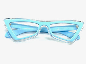 Classy Elegant Modern Retro Cat Eye Style Clear Lens with Slight Tint SUNGLASSES Baby Blue Frame E1997