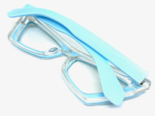 Classy Elegant Modern Retro Cat Eye Style Clear Lens with Slight Tint SUNGLASSES Baby Blue Frame E1997