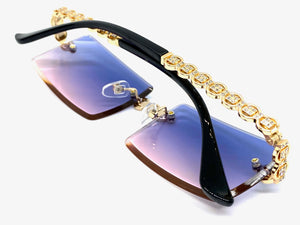 Classy Elegant Luxury Modern Bling Hip Hop Style SUNGLASSES Gold Rimless Frame E0927