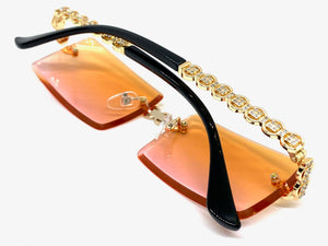 Classy Elegant Luxury Modern Bling Hip Hop Style SUNGLASSES Gold Rimless Frame E0927