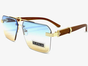 Men's Classy Elegant Luxury Designer Hip Hop Style SUNGLASSES Gold & Wooden Frame 8365