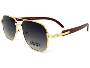 Classy Elegant Luxury Designer Hip Hop Aviator Style SUNGLASSES Gold & Wooden Frame 8346