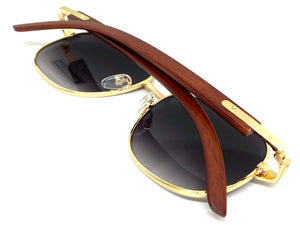 Classy Elegant Luxury Designer Hip Hop Aviator Style SUNGLASSES Gold & Wooden Frame 8346