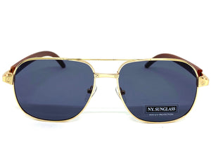 Classy Elegant Luxury Designer Hip Hop Aviator Style SUNGLASSES Gold & Wooden Frame 8346