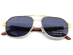 Classy Elegant Luxury Designer Hip Hop Aviator Style SUNGLASSES Gold & Wooden Frame 8346