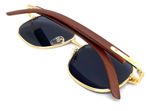 Classy Elegant Luxury Designer Hip Hop Aviator Style SUNGLASSES Gold & Wooden Frame 8346