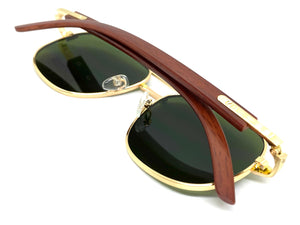 Classy Elegant Luxury Designer Hip Hop Aviator Style SUNGLASSES Gold & Wooden Frame 8346
