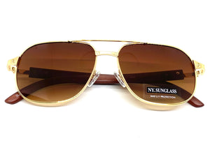 Classy Elegant Luxury Designer Hip Hop Aviator Style SUNGLASSES Gold & Wooden Frame 8346