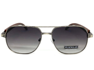 Classy Elegant Luxury Designer Hip Hop Aviator Style SUNGLASSES Gunmetal & Wooden Frame 8346