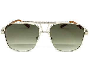 Oversized Classic Luxury Designer Aviator Style SUNGLASSES Large Silver Frame 2430