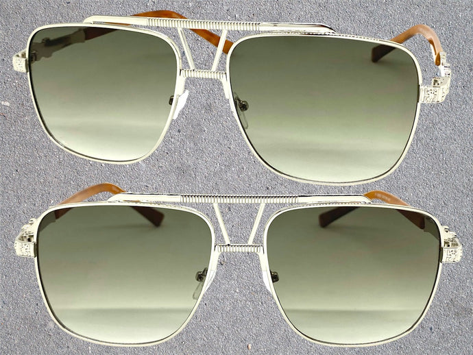 Oversized Classic Luxury Designer Aviator Style SUNGLASSES Large Silver Frame 2430