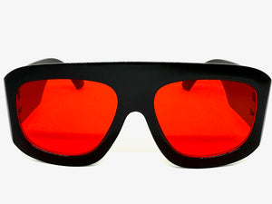 Oversized Classic Vintage Retro Style SUNGLASSES Super Thick Black Frame Red Lens 1386