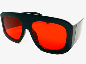 Oversized Classic Vintage Retro Style SUNGLASSES Super Thick Black Frame Red Lens 1386