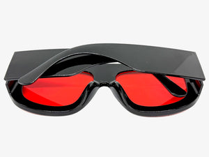 Oversized Classic Vintage Retro Style SUNGLASSES Super Thick Black Frame Red Lens 1386