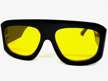 Oversized Classic Vintage Retro Style SUNGLASSES Super Thick Black Frame Yellow Lens 1386