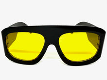 Oversized Classic Vintage Retro Style SUNGLASSES Super Thick Black Frame Yellow Lens 1386