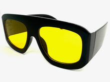 Oversized Classic Vintage Retro Style SUNGLASSES Super Thick Black Frame Yellow Lens 1386