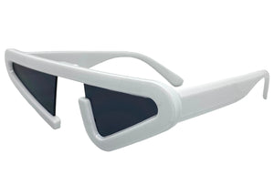 Contemporary Modern Retro Raver Party SUNGLASSES Funky White Frame 1226