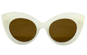 Oversized Exaggerated Retro Cat Eye Style SUNGLASSES Large Pearl White Frame 1062