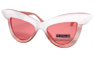 Oversized Exaggerated Retro Cat Eye Style SUNGLASSES White & Pink Frame 4702