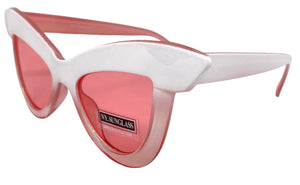 Oversized Exaggerated Retro Cat Eye Style SUNGLASSES White & Pink Frame 4702