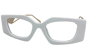 Classy Modern Retro Cat Eye Style Clear Lens EYEGLASSES White & Gold Optical Frame - RX Capable 96515