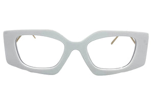 Classy Modern Retro Cat Eye Style Clear Lens EYEGLASSES White & Gold Optical Frame - RX Capable 96515