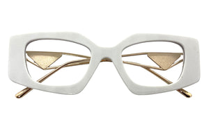 Classy Modern Retro Cat Eye Style Clear Lens EYEGLASSES White & Gold Optical Frame - RX Capable 96515